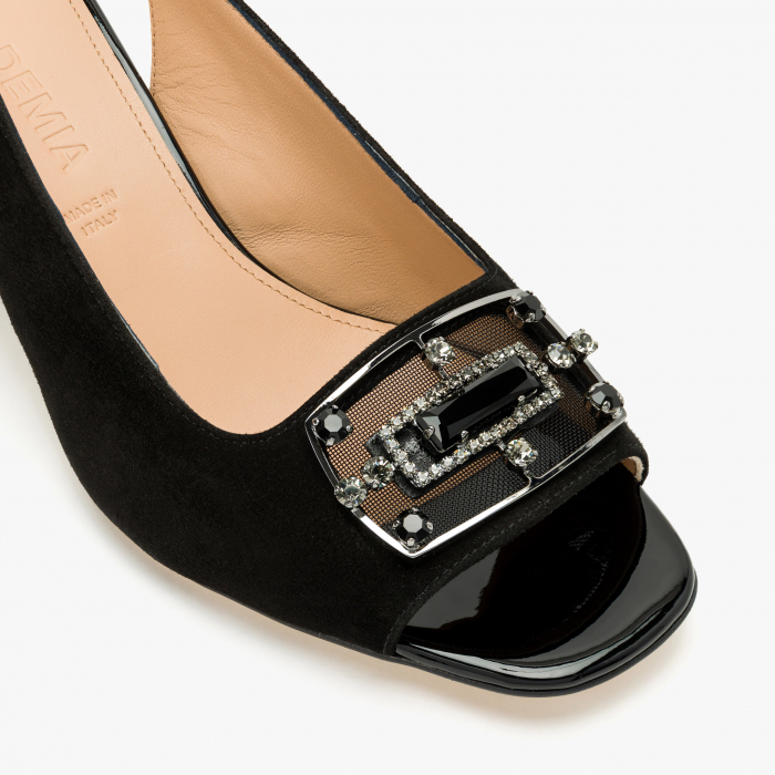 Sandale Dama Elegante Negru cu Cristale Swarovski, Toc Gros 5 cm, Accademia 1290/2024 [4]