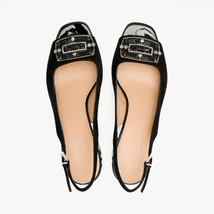 Sandale Dama Elegante Negru cu Cristale Swarovski, Toc Gros 5 cm, Accademia 1290/2024 [3]
