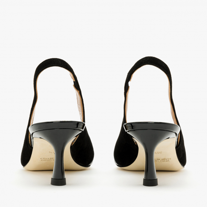 Pantofi Sanda Dama Eleganti, Negru, Toc Subțire 5 cm, Piele Naturala și Plasă, Accesoriu Cristal, Accademia 2237 [5]
