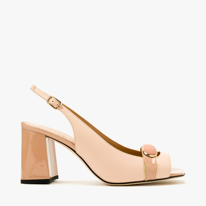 Sandale Dama Elegante, Piele de Culoare Nude, Insertii Lacuite si Toc Gros 7 cm, Accademia 1543 [2]