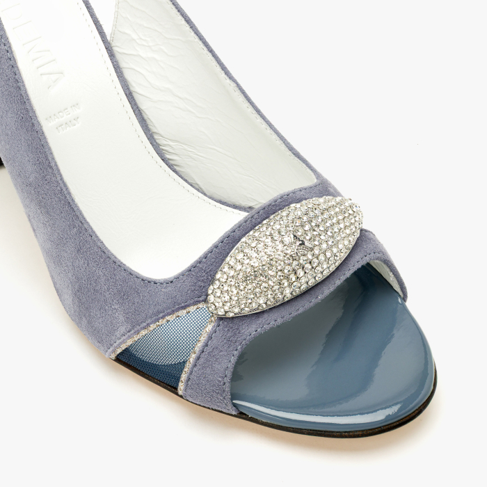 Sandale Dama Elegante, Piele Intoarsa Bleu, Cristale Transparente, Insertii Mesh si Talpa de Talpa, Accademia 1534 [4]