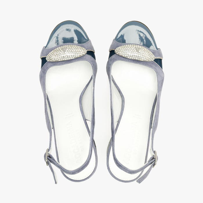 Sandale Dama Elegante, Piele Intoarsa Bleu, Cristale Transparente, Insertii Mesh si Talpa de Talpa, Accademia 1534 [3]