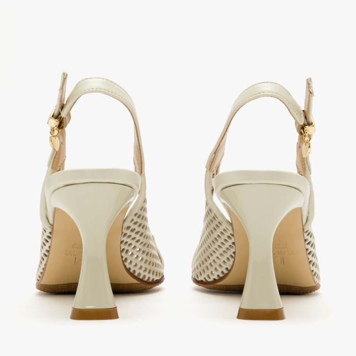 Sandale Dama Elegante, Piele Naturala Perforata Bej, Slingback Reglabil, Varf Decupat (Peep-Toe), Toc Subtire Sculptat 8 cm, Renzoni 4407 [5]