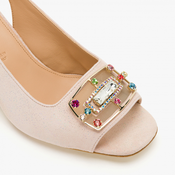 Sandale Dama Elegante Roz cu Cristale Swarovski, Toc Gros 5 cm, Accademia 1290/2024 [4]