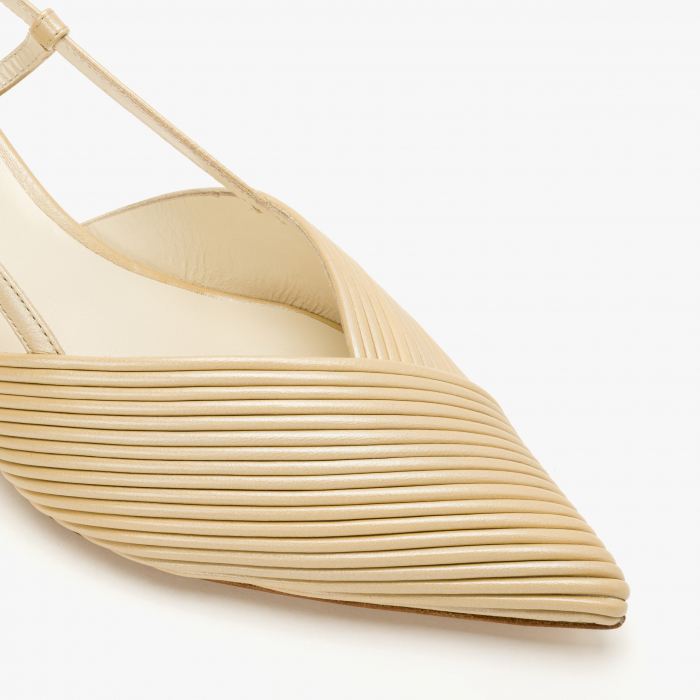 Pantofi Sanda Dama Eleganti din Piele de Culoare Crem, Piele Plisata, Giorgio Fabiani 241047 [4]