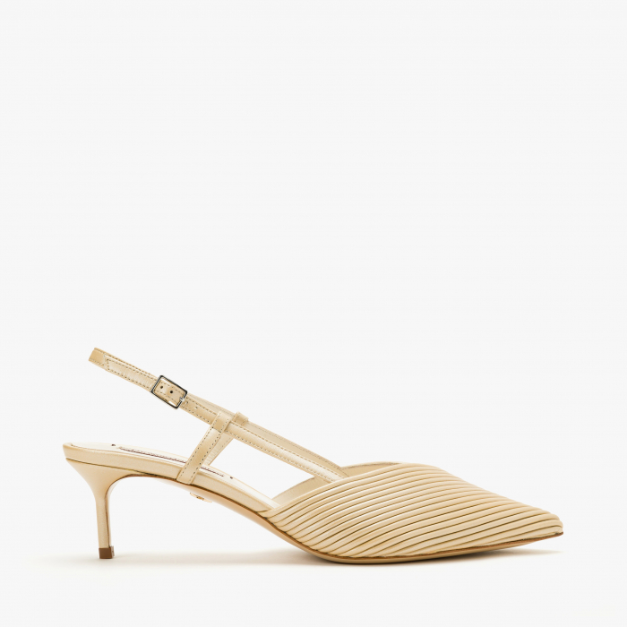 Pantofi Sanda Dama Eleganti din Piele de Culoare Crem, Piele Plisata, Giorgio Fabiani 241047 [2]