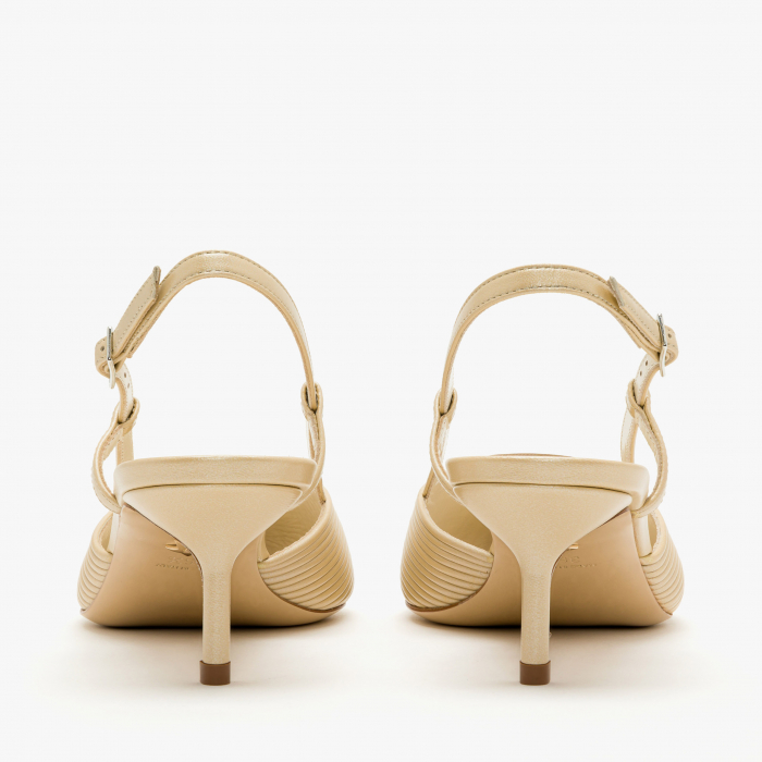 Pantofi Sanda Dama Eleganti din Piele de Culoare Crem, Piele Plisata, Giorgio Fabiani 241047 [5]