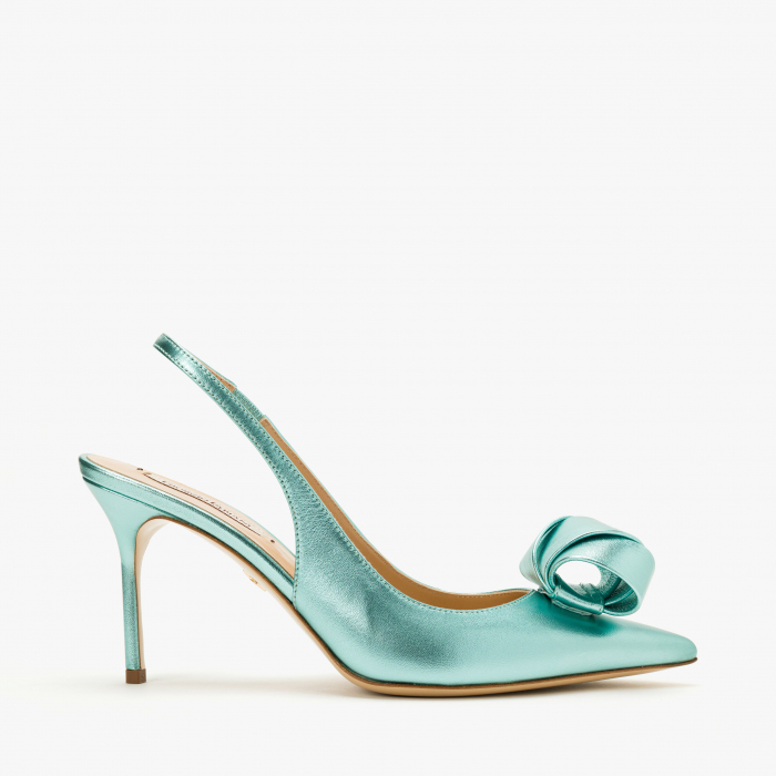 Pantofi Sanda Damă Eleganti, Piele Bleu Metalizat, Toc Subțire 9 cm, Vârf Ascuțit, Giorgio Fabiani 241063 [2]