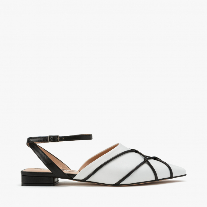 Pantofi Sanda Dama Casual Albi cu Inserții de Piele Neagră, Toc Gros 2 cm, Piele Lăcuită, Giorgio Fabiani 201053 [2]