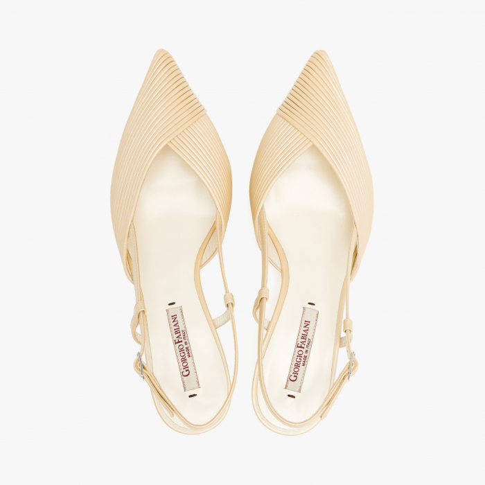 Pantofi Sanda Dama Eleganti din Piele de Culoare Crem, Piele Plisata, Giorgio Fabiani 241047 [3]