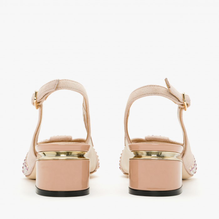 Sandale Dama, Piele Intoarsa, Bej, Toc Gros 4 cm, Cristale Swarovski, Accademia 1310/2024 [5]