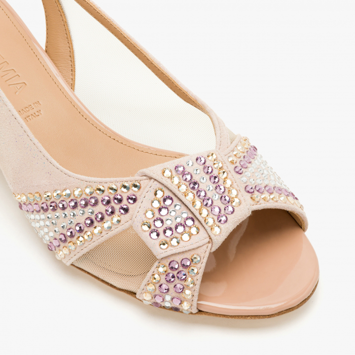 Sandale Dama, Piele Intoarsa, Bej, Toc Gros 4 cm, Cristale Swarovski, Accademia 1310/2024 [4]