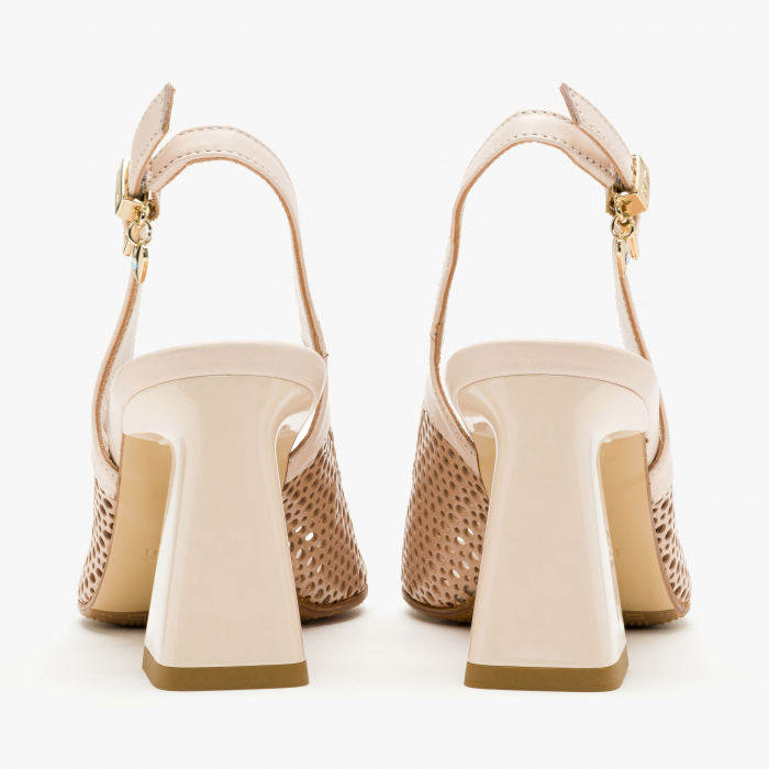 Sandale Dama Elegante din Piele, Culoare Crem, Accesorii pe Rist si Glezna, Sezon Primavara-Vara, Renzoni 4179 [5]