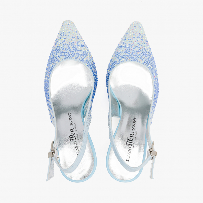 Pantofi Sanda Dama Bleu, Piele Intoarsa Acoperita cu Cristale, Toc Subtire, 8 cm, Renzoni 4042 [3]