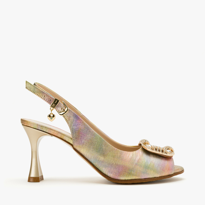 Sandale Dama Elegante din Piele Naturala, Multicolor Sidefat, Slingback Reglabil, Varf Decupat, Toc Subtire 8 cm, Renzoni 4408 [2]