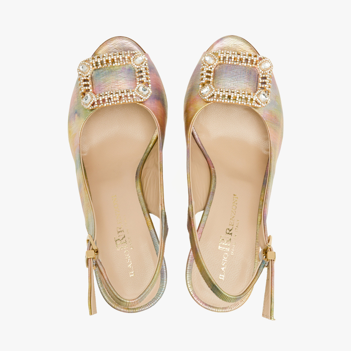 Sandale Dama Elegante din Piele Naturala, Multicolor Sidefat, Slingback Reglabil, Varf Decupat, Toc Subtire 8 cm, Renzoni 4408 [3]