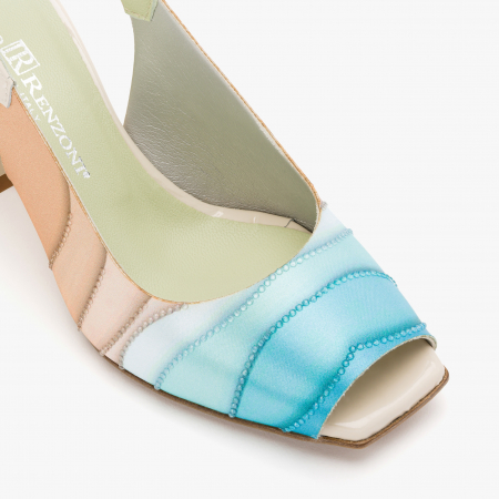 Sandale Dama Multicolor, Material Rips Accesorizat cu Cristale, Toc Gros de 7 cm, Renzoni 3847 [3]