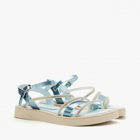 Incaltaminte Dama - Sandale Dama Casual Bleu, Barete cu Cristale și Talpa Ușoară, LAB Milano by Renzoni 0030199