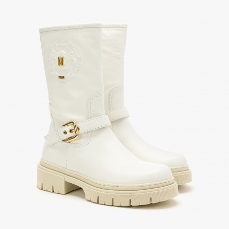 Cizme Dama Casual - Cizme Dama Casual, Culoare Alba, Toc Comod 5 cm, Curea Ornamentala, Varf Clasic, Mara by Giorgio Fabiani MA272