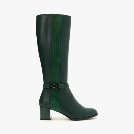 Cizme Damă Elegante din Piele Naturală Verde, Bareta Decorativă, Elastic Lateral cu Pliuri, Renzoni 5752 [1]
