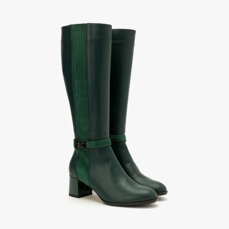 Cizme Dama Elegante - Cizme Damă Elegante din Piele Naturală Verde, Bareta Decorativă, Elastic Lateral cu Pliuri, Renzoni 5752