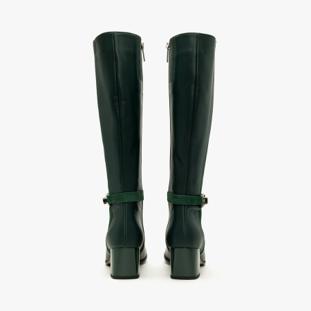 Cizme Damă Elegante din Piele Naturală Verde, Bareta Decorativă, Elastic Lateral cu Pliuri, Renzoni 5752 [3]