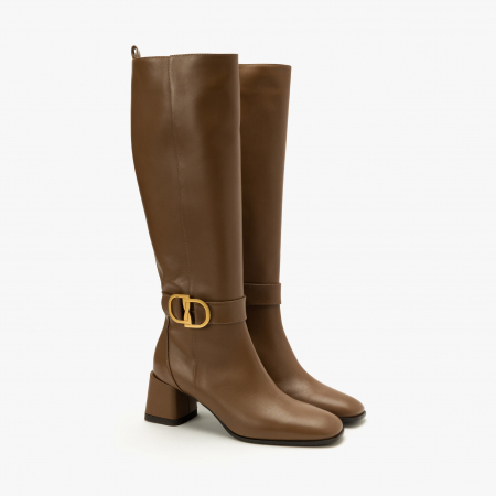Branduri - Cizme Dama Elegante, Piele Naturală, Cognac, Toc Gros 6 cm, Giovanni Fabiani 23319