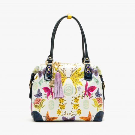 Genti Dama - Geantă Damă de Lux din Piele Pictată Manual, Model Butterfly Multicolor, Cu Cristale Swarovski și Breloc Auriu, Marino Orlandi 4034