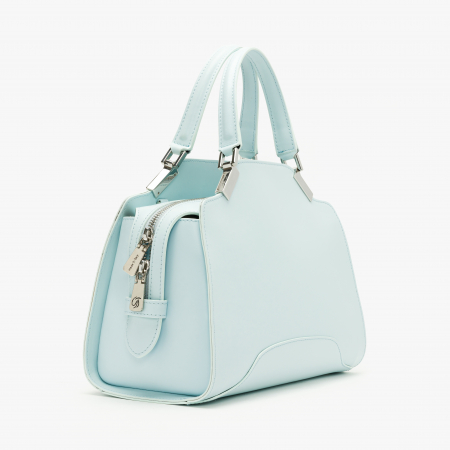 Geantă Damă Elegantă din Piele Lăcuită, Bleu Pastel, cu Siglă Aurie și Baretă de Umăr, Gilda Tonelli 1057 [1]