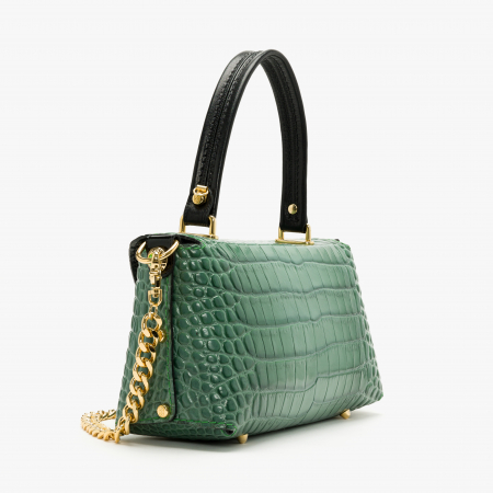 Geantă Damă Elegantă din Piele Lăcuită Ștanțată Vernil, Cristale Swarovski și Bareta Umar din Lanț Auriu, Marino Orlandi 4871 [1]