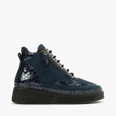 Ghete Damă Casual din Piele Intoarsă Bleumarin, Fermoar Lateral, Șireturi Negre, LAB Milano by Renzoni 035LAB02671 [1]
