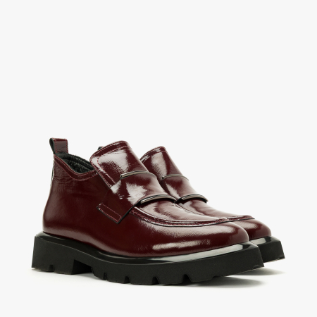 Ghete Damă Casual din Piele Lăcuită, Bordo, Curea Decorativă și Talpă Groasă Track, LAB Milano by Renzoni 06308399 [0]