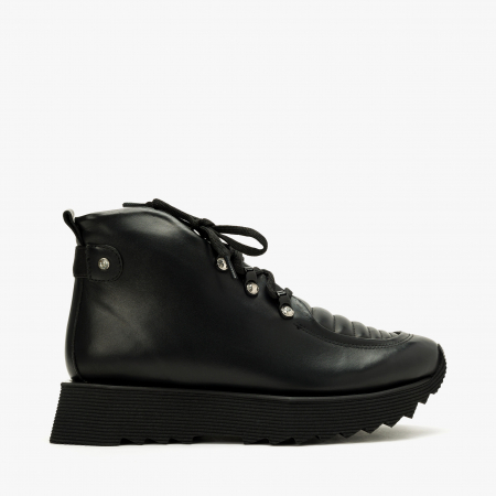 Ghete Dama Casual, Negre, Piele Naturala, Blana Ecologica, Talpa Comoda 4 cm, LAB Milano by Renzoni, P0152021 [1]