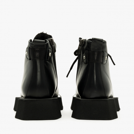 Ghete Dama Casual, Negre, Piele Naturala, Blana Ecologica, Talpa Comoda 4 cm, LAB Milano by Renzoni, P0152021 [3]