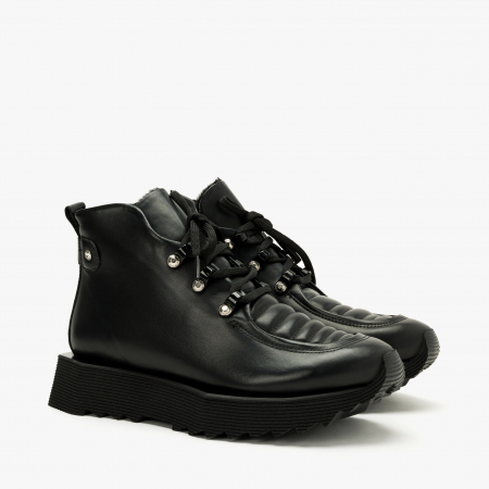 Ghete Dama Casual - Ghete Dama Casual, Negre, Piele Naturala, Blana Ecologica, Talpa Comoda 4 cm, LAB Milano by Renzoni, P0152021
