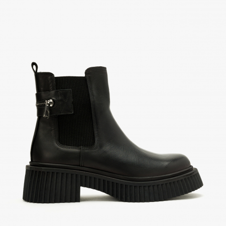 Ghete Dama Casual, Negru, Piele Naturala, Fermoar Design, Toc Comod 5 cm, LAB Milano by Renzoni P127207TK35 [1]