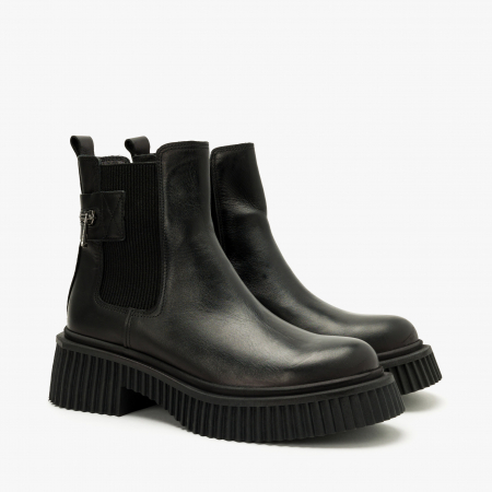 Ghete Dama Casual - Ghete Dama Casual, Negru, Piele Naturala, Fermoar Design, Toc Comod 5 cm, LAB Milano by Renzoni P127207TK35