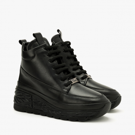 Ghete Dama Casual - Ghete Dama Casual, Piele Naturala Neagra, Blana Ecologica, Talpa Comoda 6 cm, LAB Milano by Renzoni P075KS01
