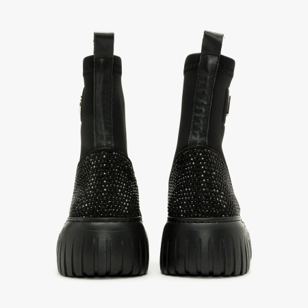 Ghete Damă din Material Elastic Tip Neopren Negru cu Cristale și Talpă Groasă de 6 cm, Design Urban, LAB Milano by Renzoni P22624625 [3]