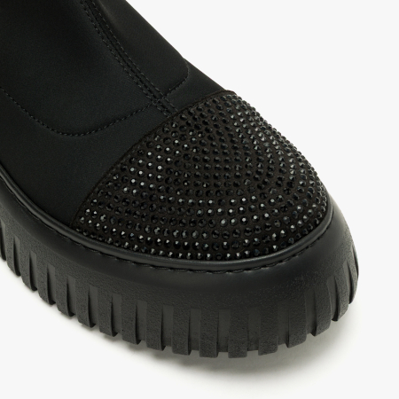 Ghete Damă din Material Elastic Tip Neopren Negru cu Cristale și Talpă Groasă de 6 cm, Design Urban, LAB Milano by Renzoni P22624625 [2]