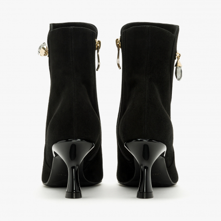 Ghete Dama Elegante, Negru, Toc Modern 7 cm, Accesoriu Cristal Lateral, Piele Intoarsă, Giovanni Fabiani 24240 [3]