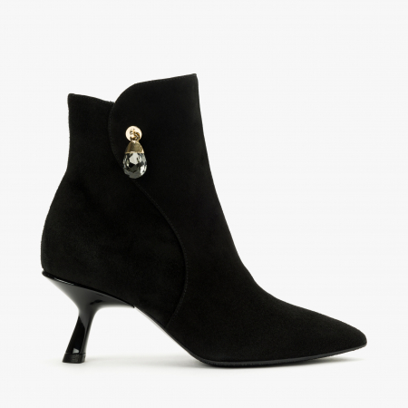 Ghete Dama Elegante, Negru, Toc Modern 7 cm, Accesoriu Cristal Lateral, Piele Intoarsă, Giovanni Fabiani 24240 [1]