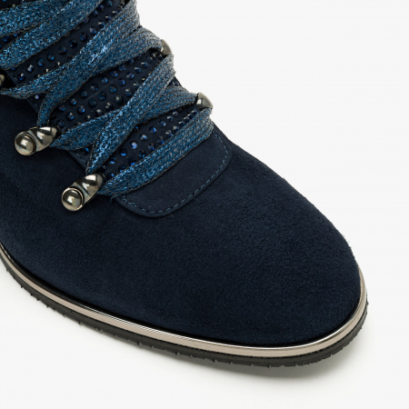 Ghete Dama Elegante, Bleumarin, Piele Intoarsa, Cristale Swarovski, Toc Gros 4 cm, Renzoni 4208 [2]
