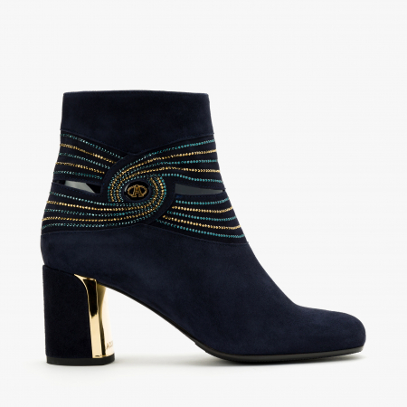 Ghete Dama Elegante, Bleumarin, Piele Intoarsa, Cristale Swarovski, Toc Gros 7 cm, Accademia 7323 [1]