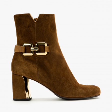 Ghete Dama Elegante, Cognac, Piele Intoarsa, Toc Gros 7 cm, Accademia 7302 [1]