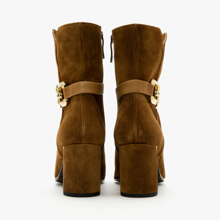 Ghete Dama Elegante, Cognac, Piele Intoarsa, Toc Gros 7 cm, Accademia 7302 [3]