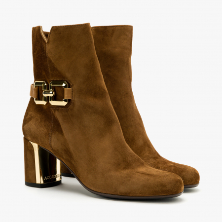 Branduri - Ghete Dama Elegante, Cognac, Piele Intoarsa, Toc Gros 7 cm, Accademia 7302