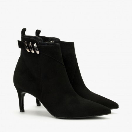 Ghete Dama Elegante - Ghete Damă Elegante, Culoare Neagra, Piele Întoarsă, Accesoriu Lateral cu Cristale, Giovanni Fabiani 24280