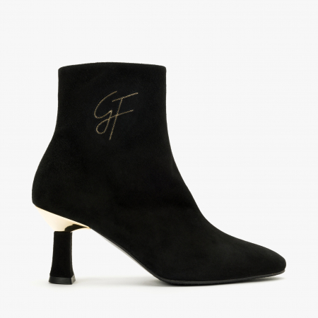 Ghete Damă Elegante, Culoare Neagra, Piele Întoarsă, Bordura Aurie, Toc Modern, Giovanni Fabiani 24298 [1]