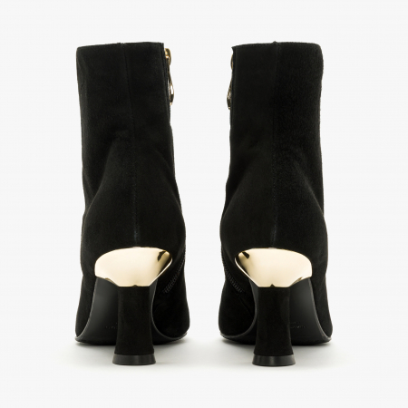 Ghete Damă Elegante, Culoare Neagra, Piele Întoarsă, Bordura Aurie, Toc Modern, Giovanni Fabiani 24298 [3]